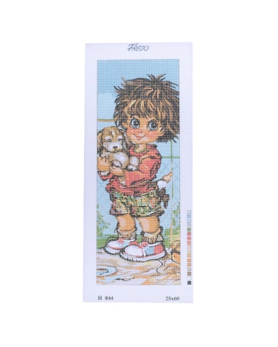 Vyšívací předloha 25x60, dítě a štěně Vyšívací předloha 25x60, dítě a štěně